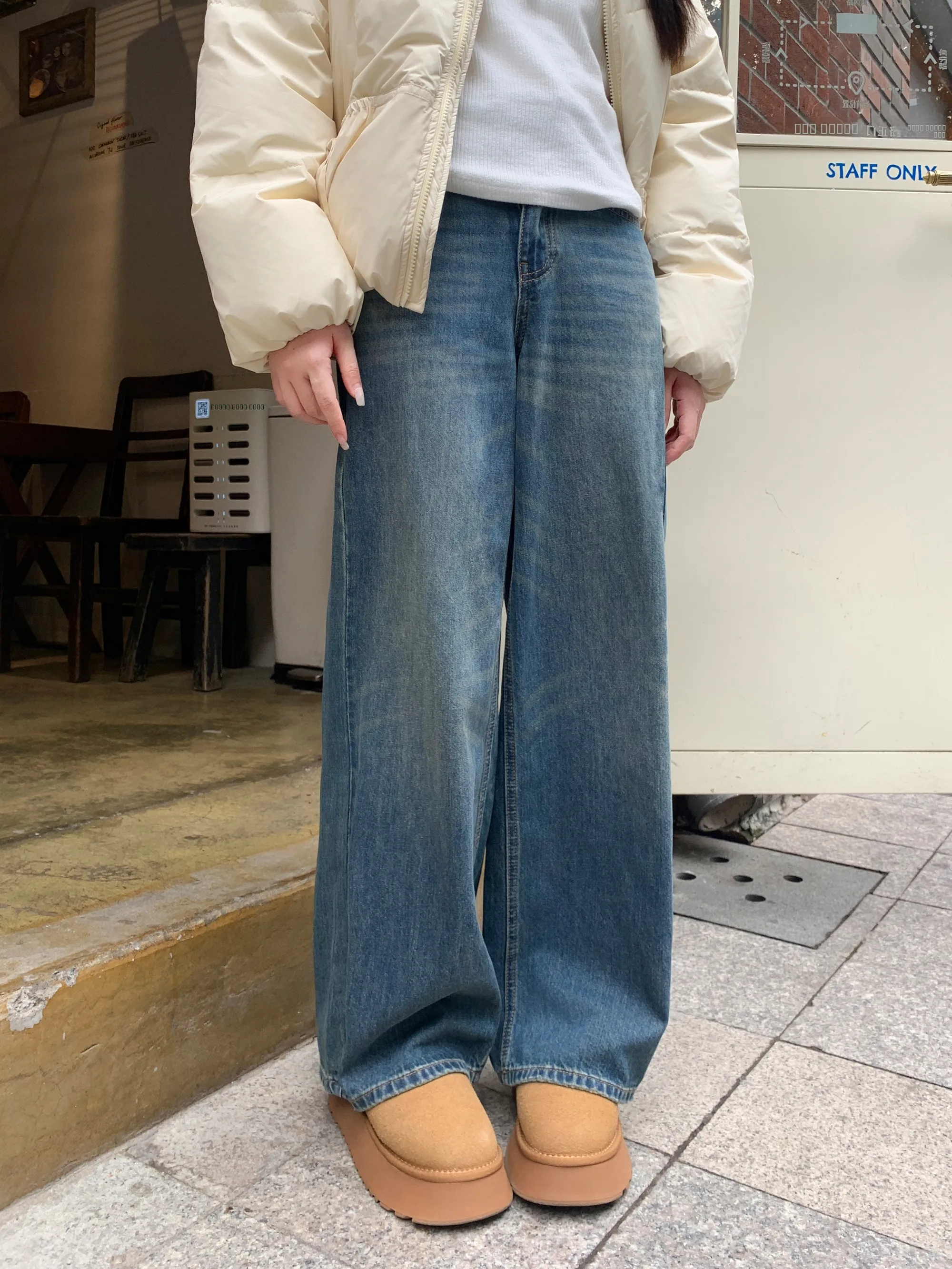 

Blue Denim Straight Leg Loose Women's Jeans Casual Waed l Waist Comfortable Fit Long Pants for Spring Autumn
