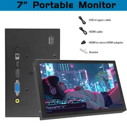 7-inch mini monitor portable HD/Vga monitor with AV BNC 1024 × 600 LCD screen IPS small display screen for RPI/PC/TV/DVD/CVBS