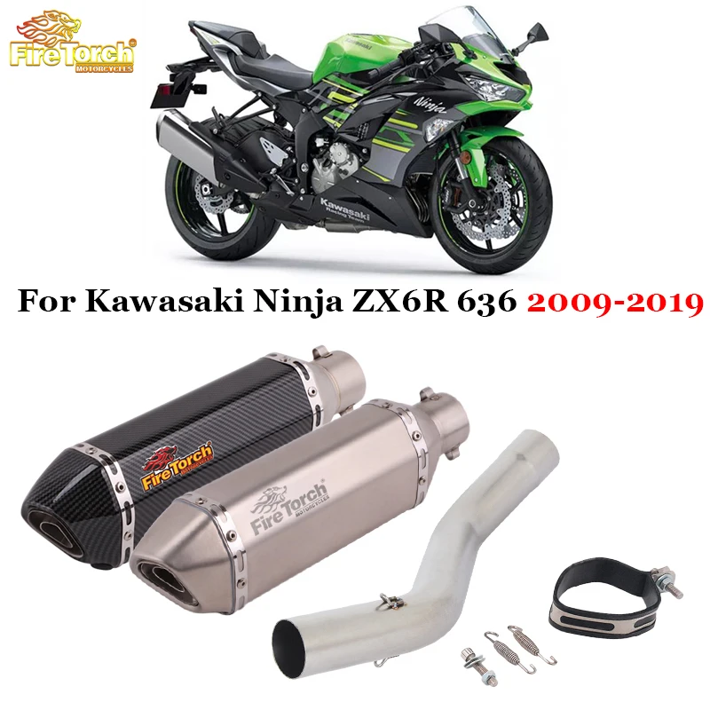 

Motorcycle Exhaust Escape Systems Middle Link Pipe With Muffler DB Killer Slip On For Kawasaki ZX6R ZX-6R Ninja 636 2009 - 2019