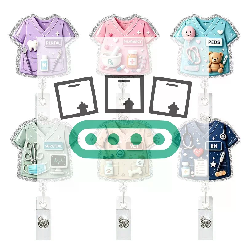Glitter Nurse Uniform Badge Reel Rotatable Retractable Clip ID Card Holder For  Staff Hospital Work Identification