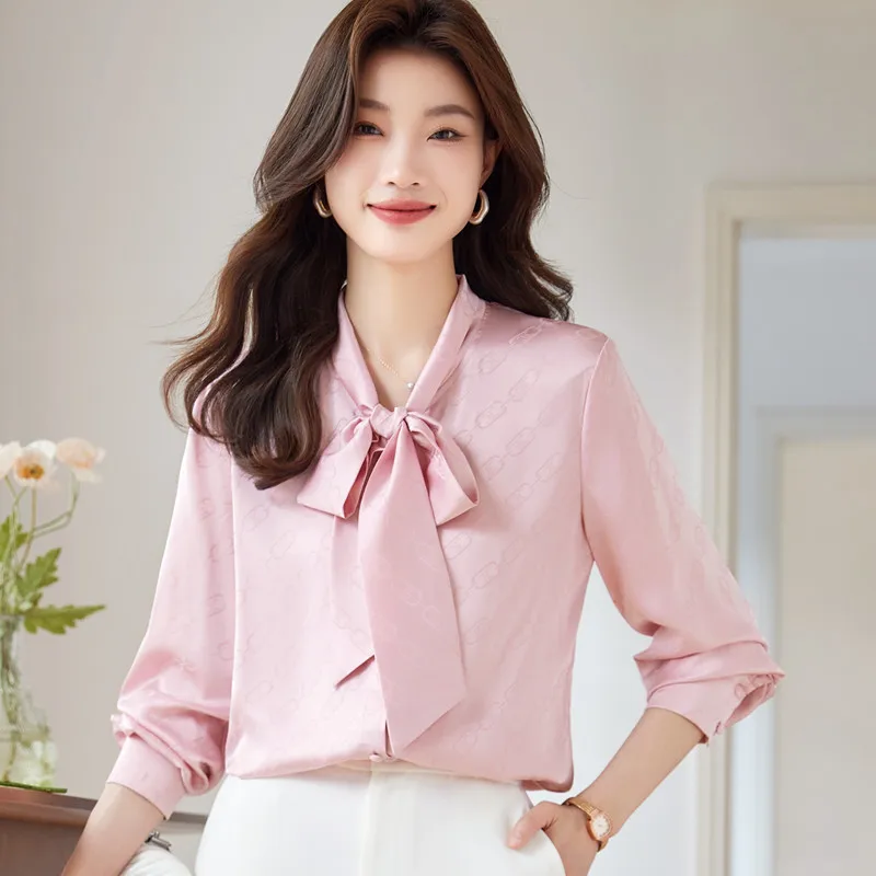 Imagem -06 - Naviu-camisa Elegante com Rosa Estampado para Mulheres Blusa Solta com Gravata Borboleta e Lenço Manga Comprida Moda Coreana Primavera Novo 2023