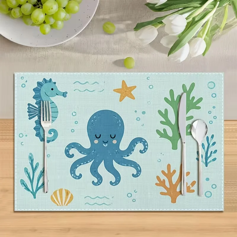 Watercolor Dinosaur Placemat Cartoon Dino Volcano Print Table Mat Stain-resistant Dining Pad for Kitchen Party Table Decor