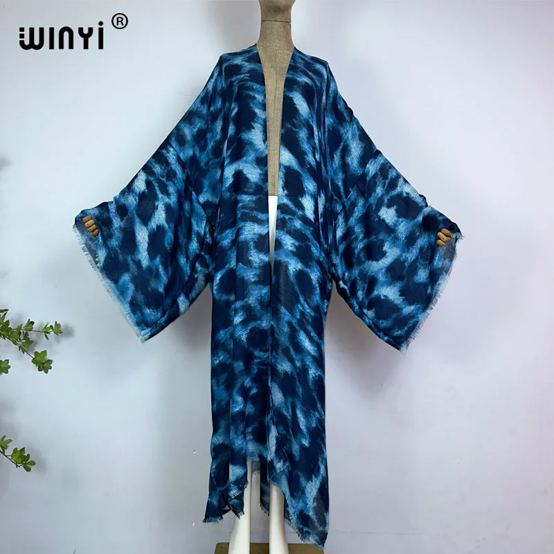 WINYI kimono summer leopard print vestidos Bikini Cover-up Elegant Cardigan sexy Holiday maxi beach swimsuit evening party dress