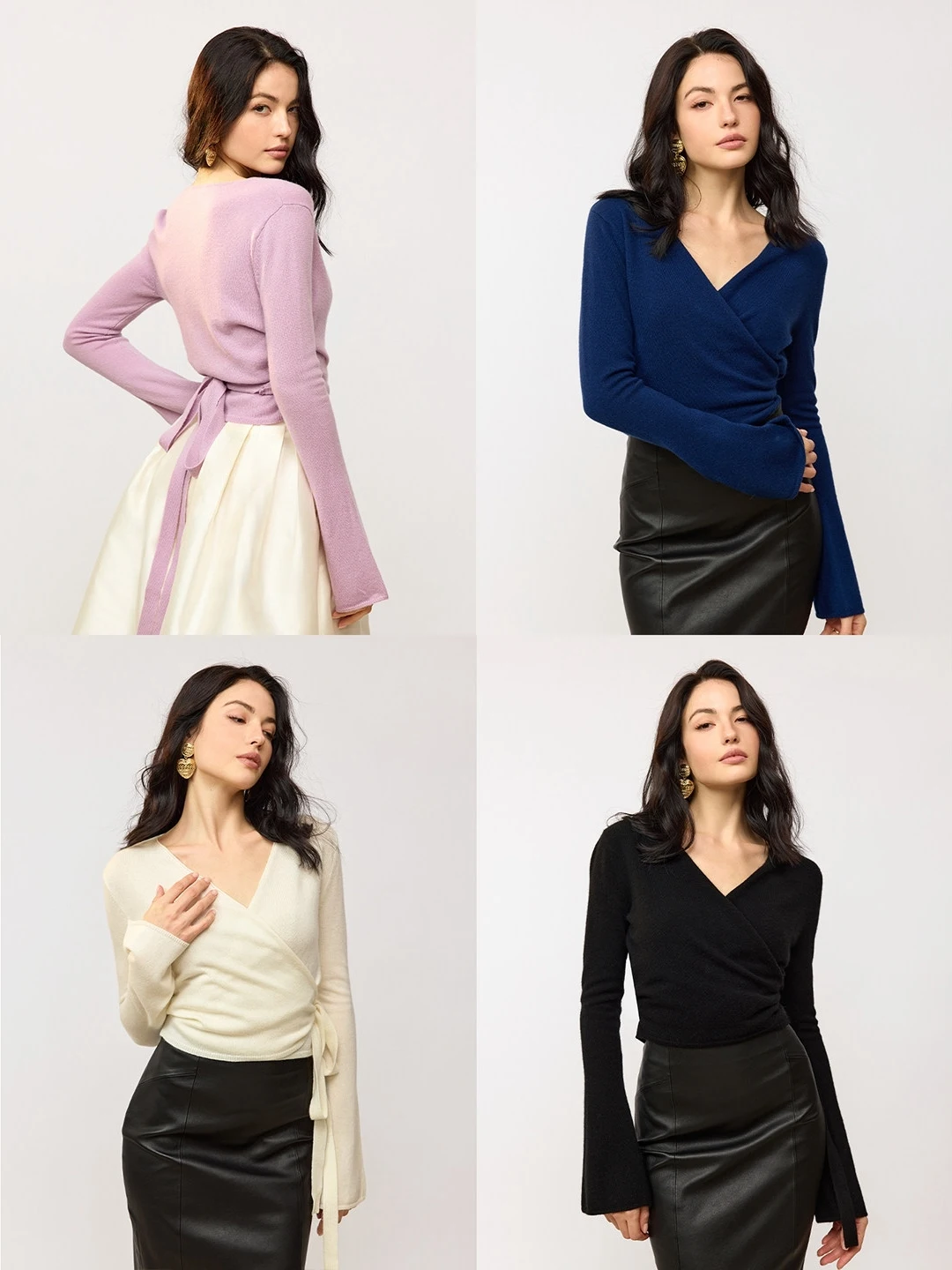 ballet-knitted-cashmere-wrap-sweater-v-neck-belted-cardigan-women's-early-spring-fashion-warm-long-sleeve-regular-fit-top