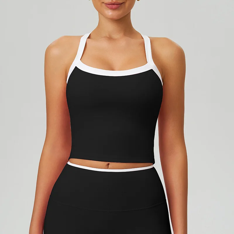Solid Color Gym Yoga Underwear Women Cross Back fold Strap Tight Fitness Sport Bra Tank High Impact Push Up Top With Chest Pad