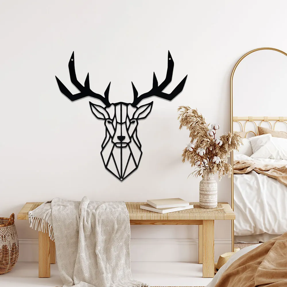 Image of 1PC Laser Gravierte Metall Eisen Hirsch Kopf Aushöhlen Silhouette Dekorative Malerei Minimalismus Hause Handwerk Indoor Outdoor Kunst Wand