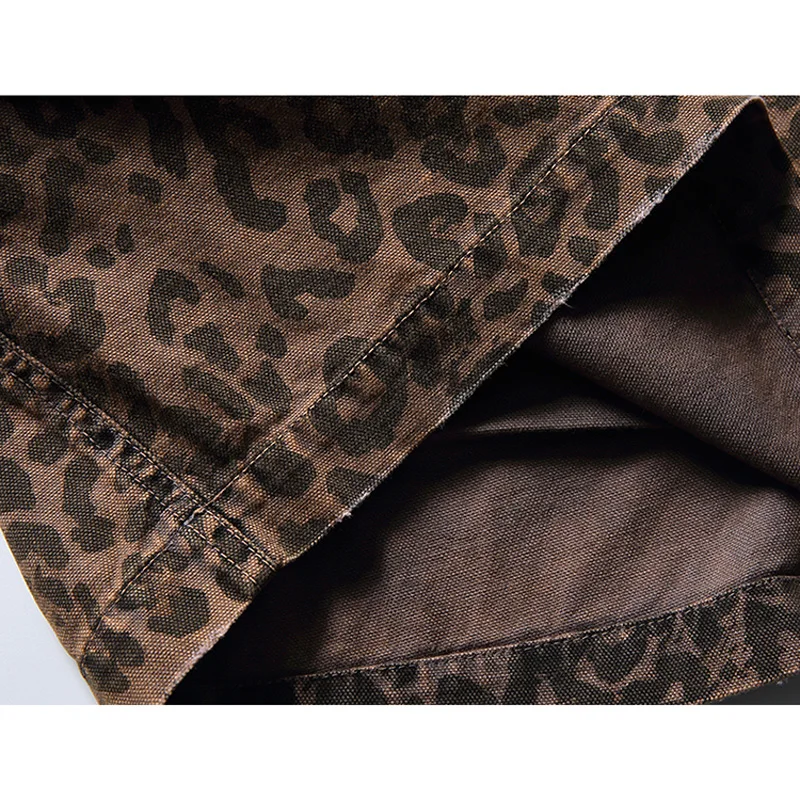 Men Summer Streetwear Washed Cotton Vintage Wide Leg Calf-length Leopard Ripped Cargo Pants Cityboy Girl Short Trousers
