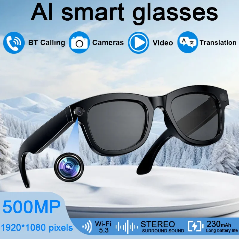 

AI Smart Glasses Chat GPT 500MP Камера 4K HD Bluetooth Вызов 230 мАч Батарея Голосовой помощник Управление Умные очки для мужчин и женщин
