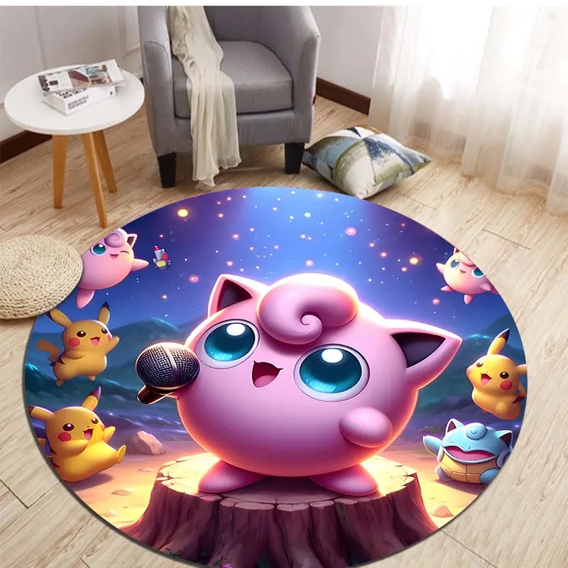 Pokemon Jigglypuff Round Rugs for Bedroom Area Floor Mats for Kids Room Household Bath Chair Mat Carpet Living Room Home Decor