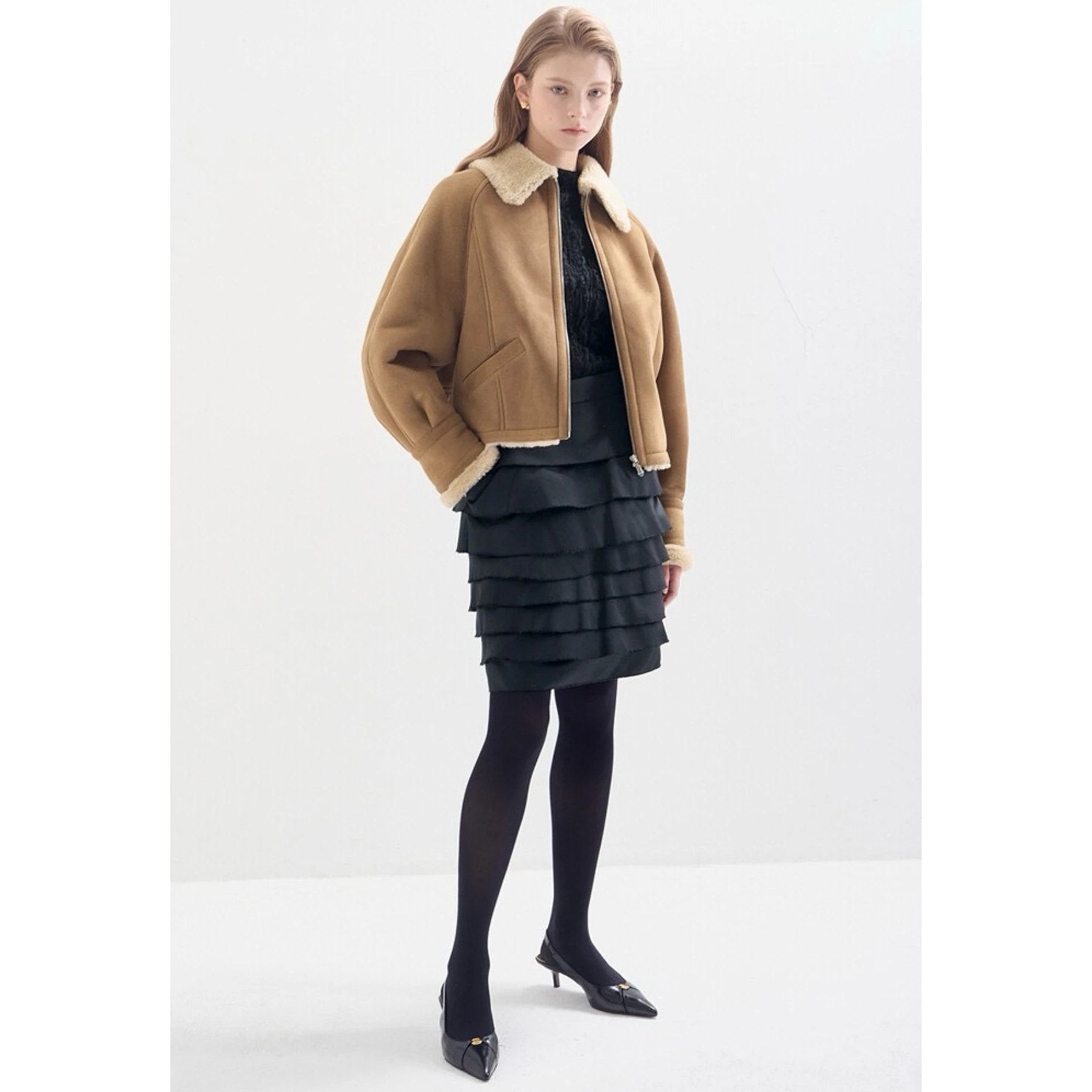 

Faionable ort Кожа и мех Внутренний теплый воротник с застежкой-молнией Однотонный женский костюм Jaet Lemon CheeseL...