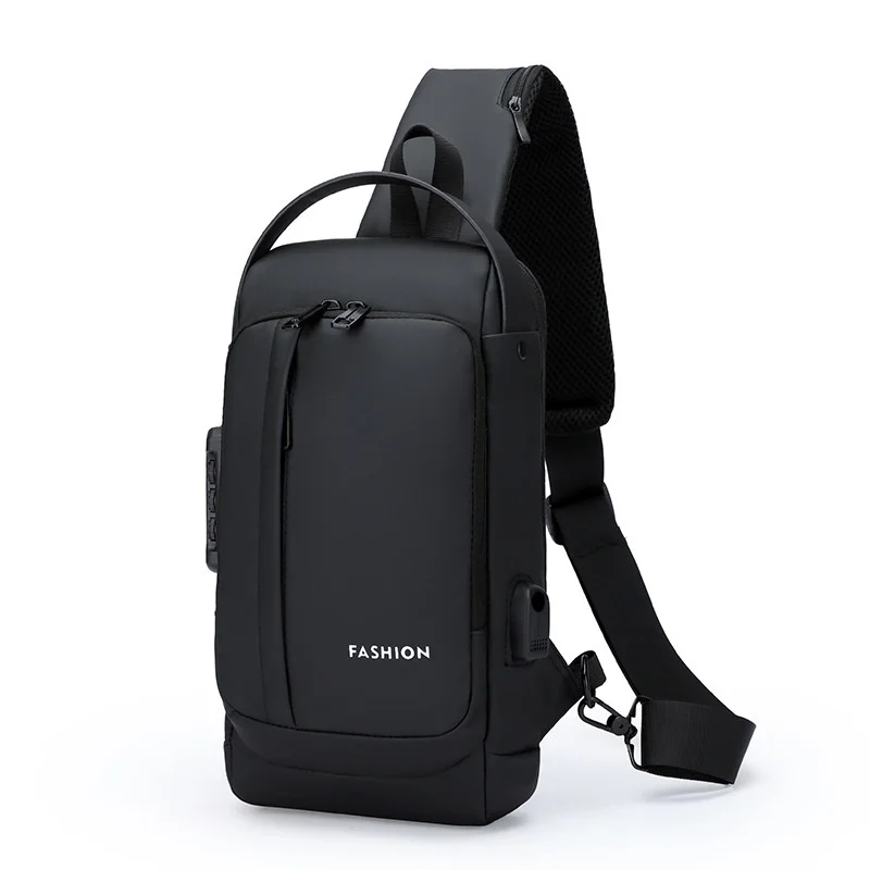 

Oxford Riding Motorcycle Chest Packs With USB Charging Port Fashion Crossbody Bag Male Anti-theft Combination Lock Shoulder Bags