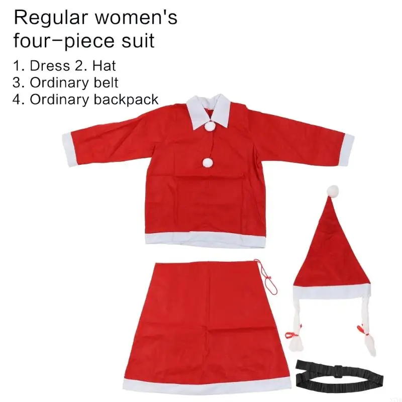 

N7YF Santa Clauses Beard Hat Belt Dress/Top Pants Leather Santa Clauses Suit