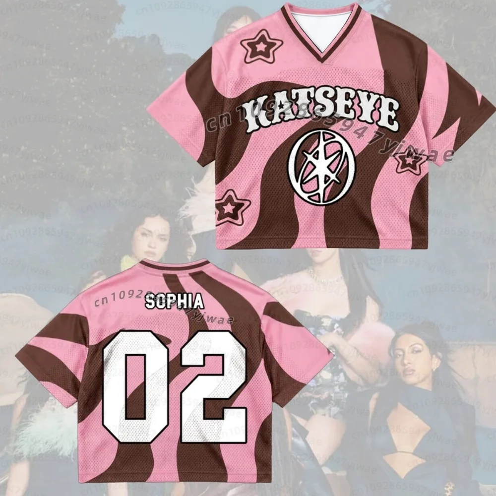2026 KATSEYE The Wildworld Tour Candy Pink Brown Swirl Wavy Mixed Mesh Jersey Fan-Geschenke Kinder- und Damen-T-Shirt – Detail 6