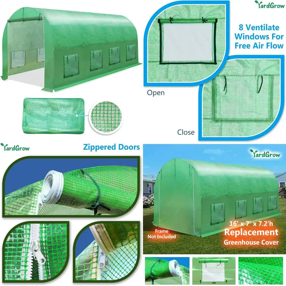 

Сменная крышка для более крупной ходьбы на открытом воздухе для теплицы для садоводства растений (рамка в комплект не входит), зеленая, 16x7 футов