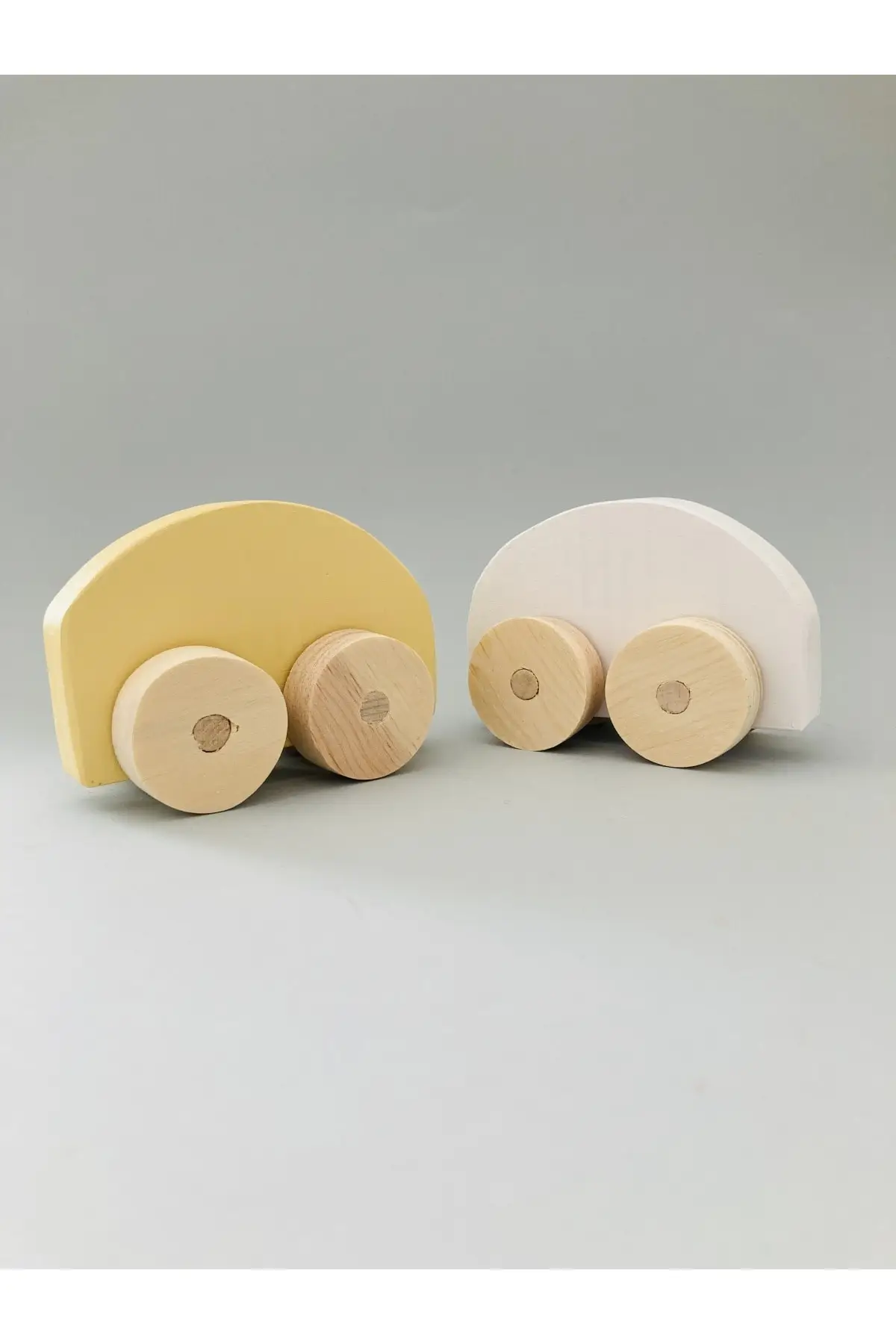 Natural Wooden Montessori Car-woswos Car 2'li Pastel Yellow-white