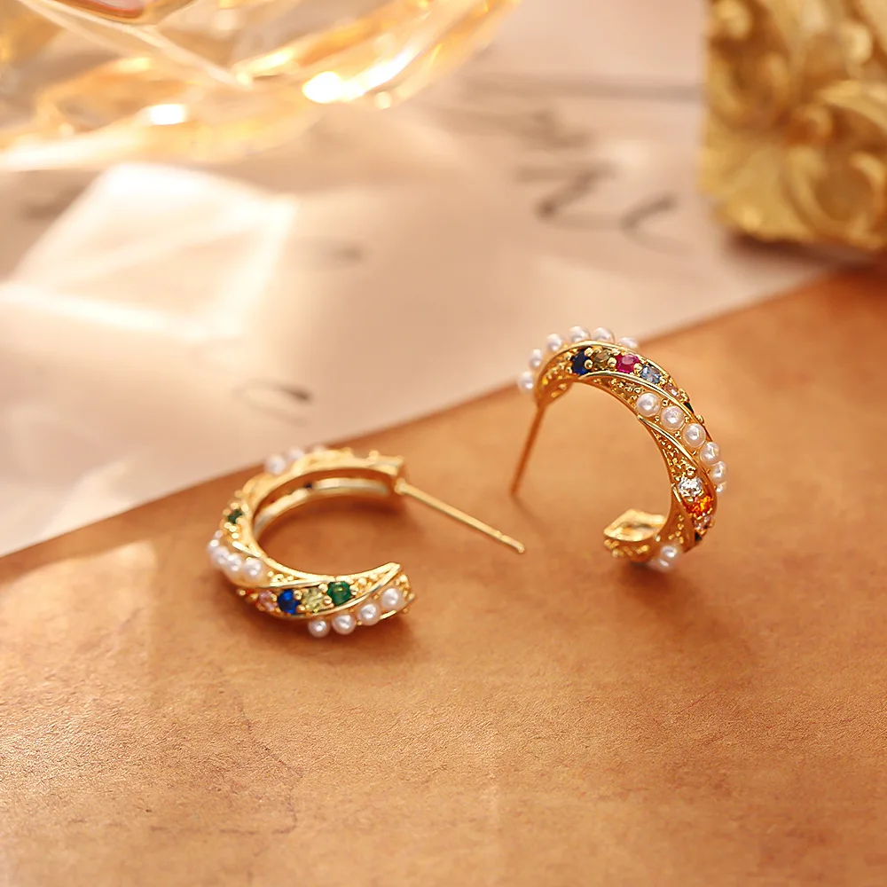 

Fresh colorful zircon earrings niche design fashionable millet bead earrings exquisite elegant temperament earrings for women