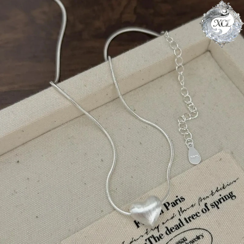 

XCL Free Shipping S925 Sterling Silver Love Heart Pendant Necklace Trendy Snake Chain Simple Fashion Jewelry for Women