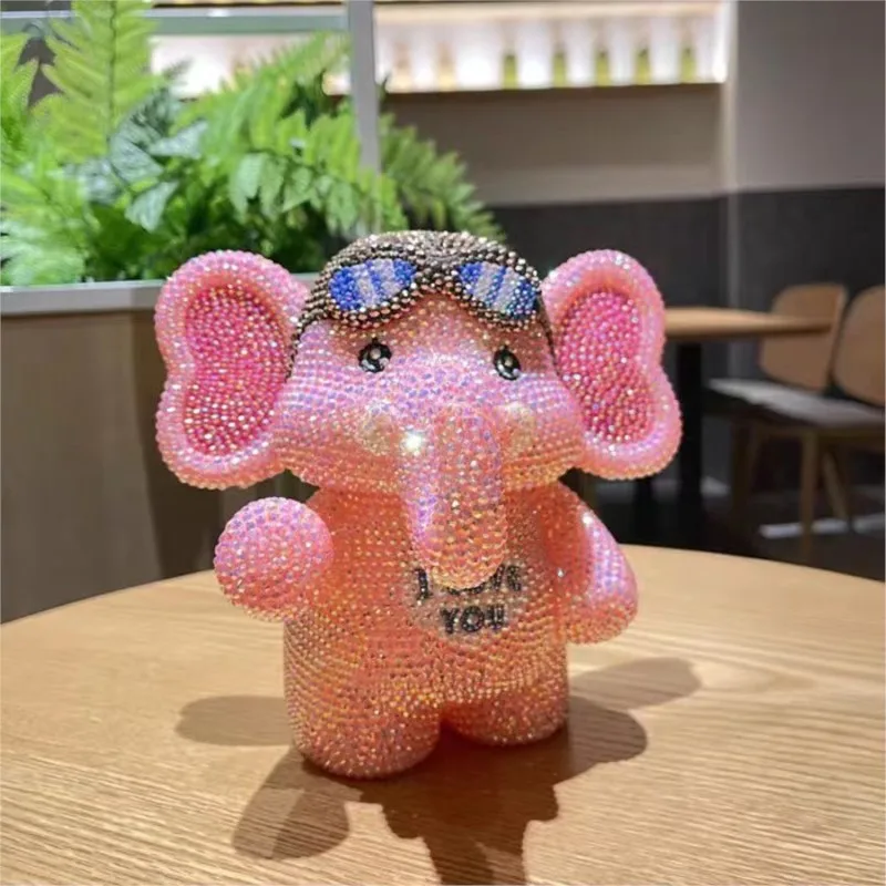 DIY Diamond Elephants Coin Deposit Jar Rhinestone Cross Stitch Coin Storage Mosaic Statue Handmade Crystal Kids Piggy Bank Gift