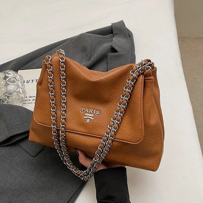 

‌ Роскошная женская большая сумка из мягкой кожи 2025 года, минималистичный кошелек большой вместимости с ремешком-цепочкой для работы, деловых поездок ‌