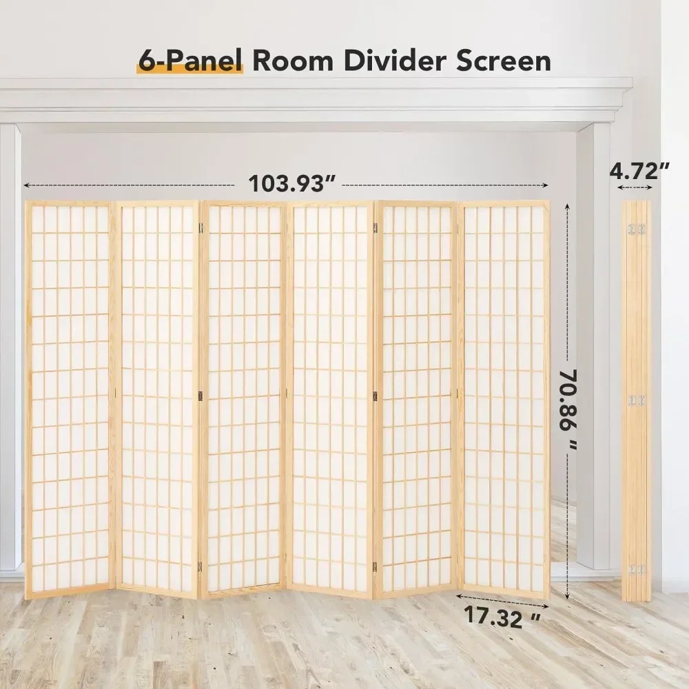Nordic Minimalist Folding Wooden Room Divider Wall Screen, 5.9 Ft, 6 Panel Privacy for Separation