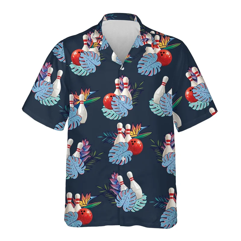 

Bowling Team Hawaiian Shirt For Men Clothes Fashion Ball Sport Club Jersey Casual Boy Short Sleeve Lapel Blouse Button Blouses
