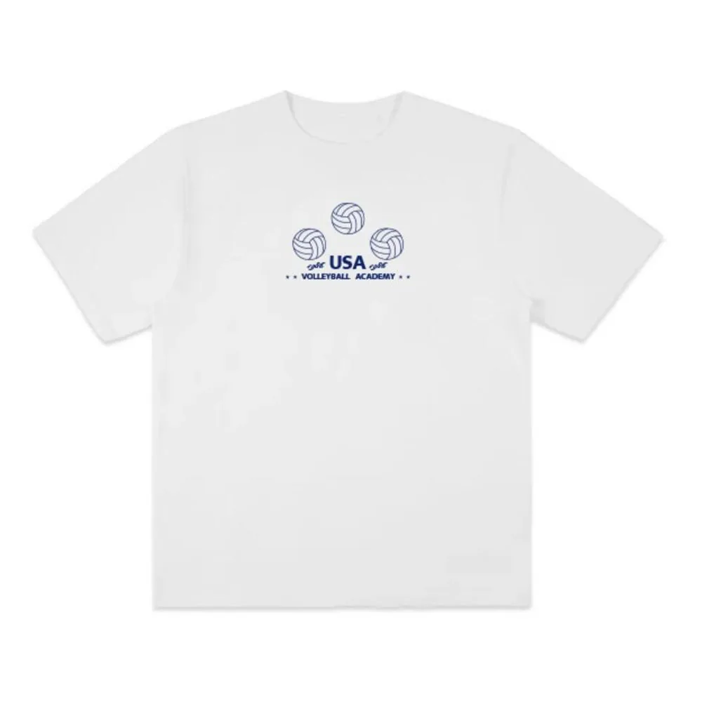 1986 USA Volleyball Academy Retro Style Women White Printing T Shirts Short Sleeve Summer Loose Cotton Tops Ins Fashion Tees