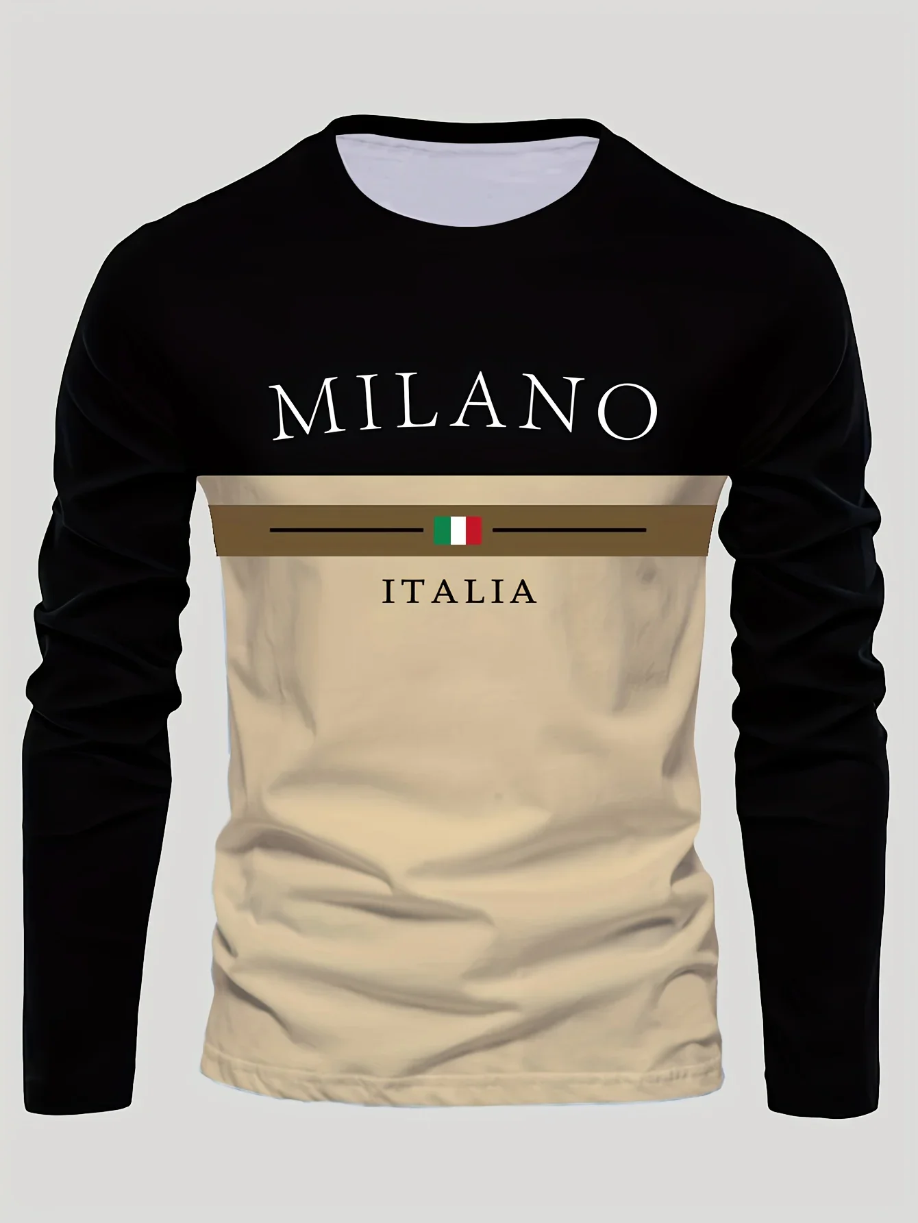 Multicolor Milano Italia Long Sleeve T Shirt Men Color Block Vintage Graphic Cool Loose Fashion Streetwear Casual Italian