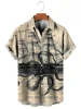 Printed Short Sleeve Hawaiian Men's Shirt Button Up Vintage Map Design