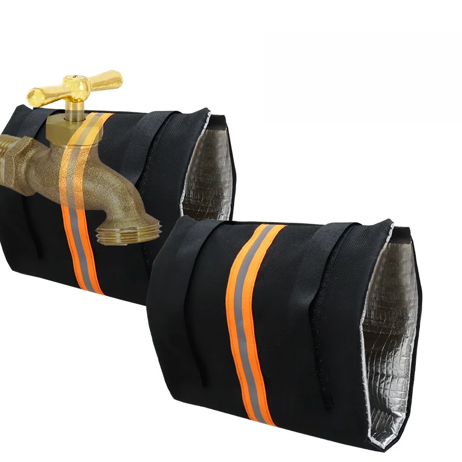 2pcs Outdoor Faucet Protective Cover with Aluminum Foil Insulation and Reflective Strip for Low Light Conditions