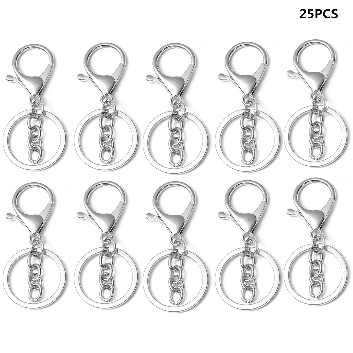 25PCS Metal lobster clasp with chain swivel spring hook with key ring lobster clasp suitable for DIY crafts keychain making