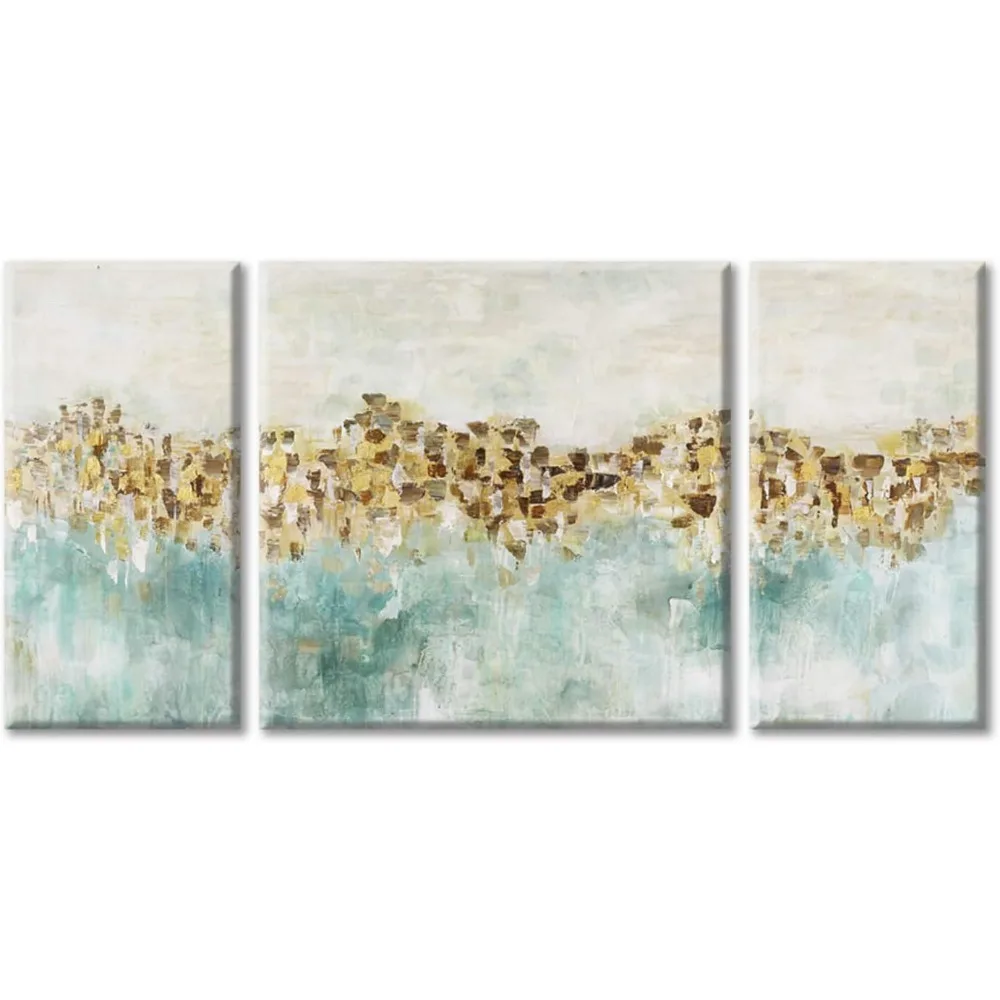 

Golden Abstract Canvas Wall Art: Gold Foil Picture Hand Painted Oil Artwork Painting for Living Room Decor