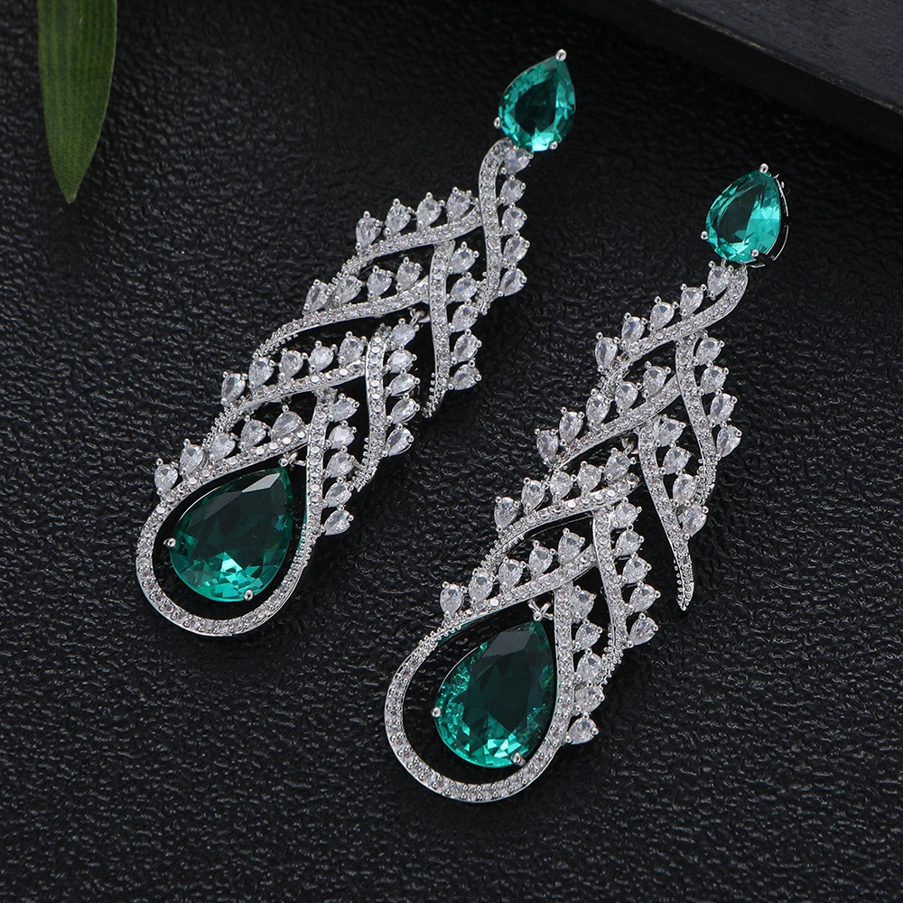 Luxury Water Droplet Flame Dangle Earrings For Women Wedding Drip Zircon Dubai Bridal Drop Earrings E469