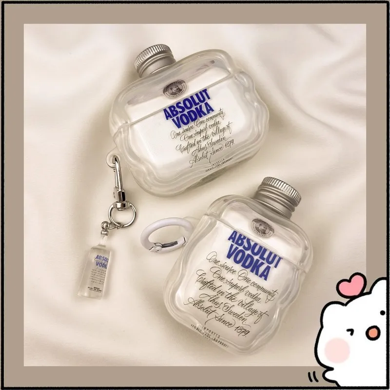 Funda para AirPods Absolut Vodka, transparente, con forma de botella y llavero con mini botella, para AirPods Pro 2, funda creativa para AirPods Pro 3