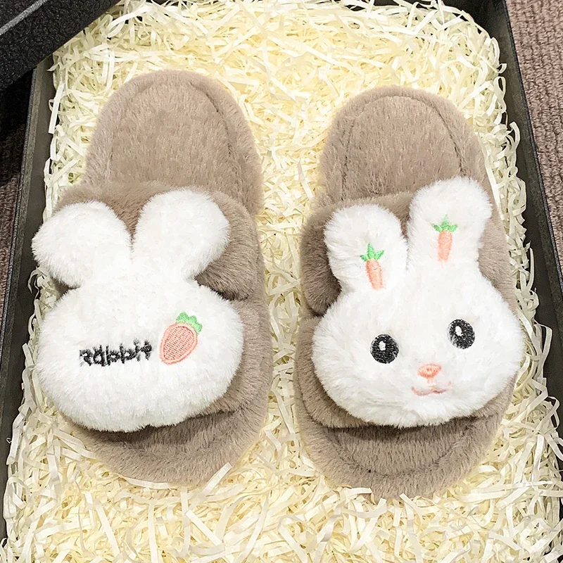 Children Outside Slippers for Girls 2024 Winter New Fashion Korean Style Plush Keep Warm Soft Bottom Anti-slippery Chic Shoes