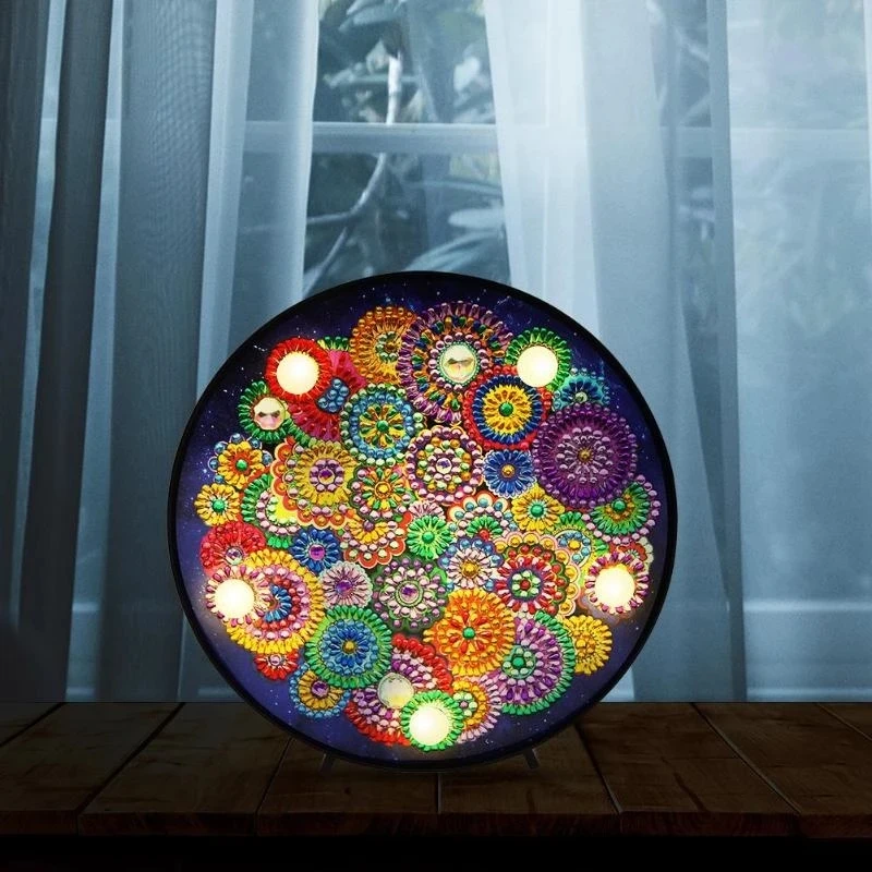 DIY Mandala Alien Diamond Painted LED Night Light Diamond Mosaic Diamond Painted Round Light Dekoracja sypialni Prezent świąteczny