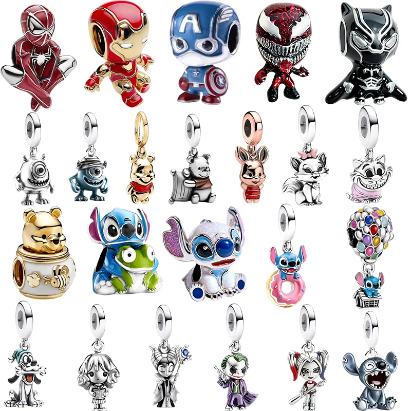 

Бусины-шармы Stitch, Marvel, Monsters, Inc. для оригинальных серебряных браслетов и ожерелий, бусины для самостоятельного изготовления украшений, подарок для женщин