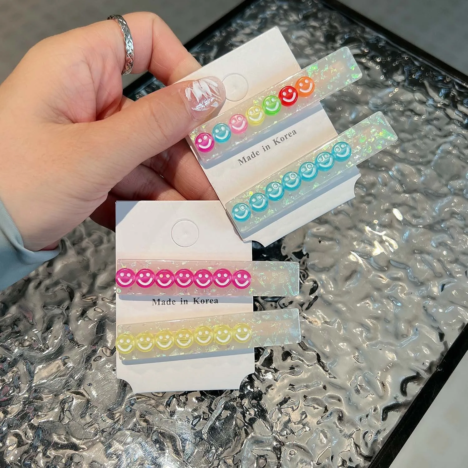 

Summer Acrylic Colorful Smiling Faces Rectangle Hair Clips Woman Girl Cute Sweet Fairy Fancy Hairpin Barrettes Fashion Party