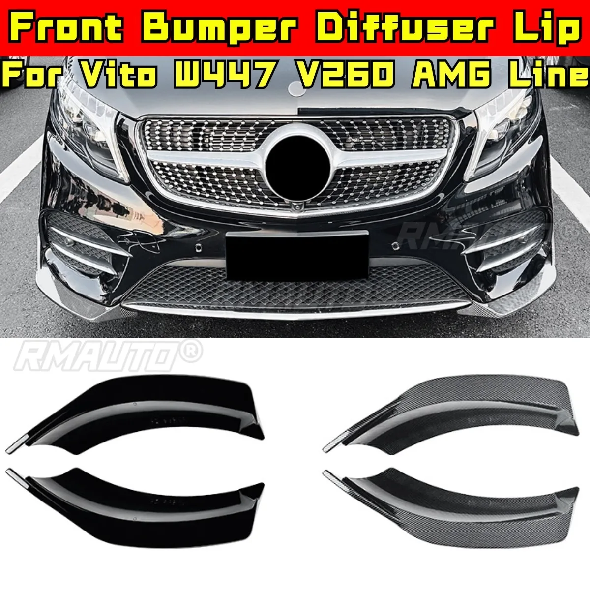 

For Mercedes Benz Vito W447 V260 AMG Line Body Kit Front Bumper Splitter Diffuser Guard Cover Front Bumper Lip Car Accessories