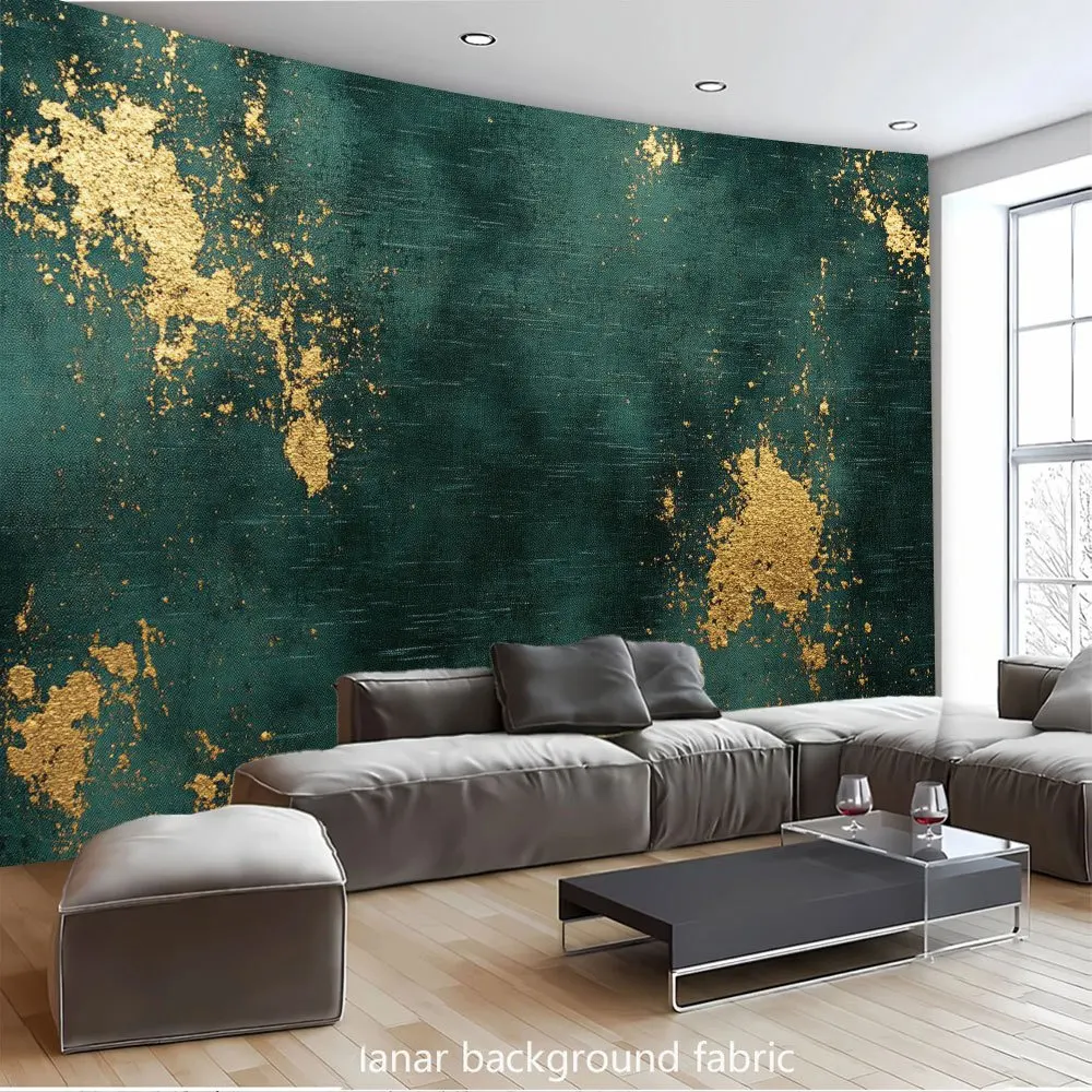 Emerald Green with Gold Leaf Texture Tapestry Wall Hanging Art Decor for Living Room Bedroom Luxury Modern Abstract Design