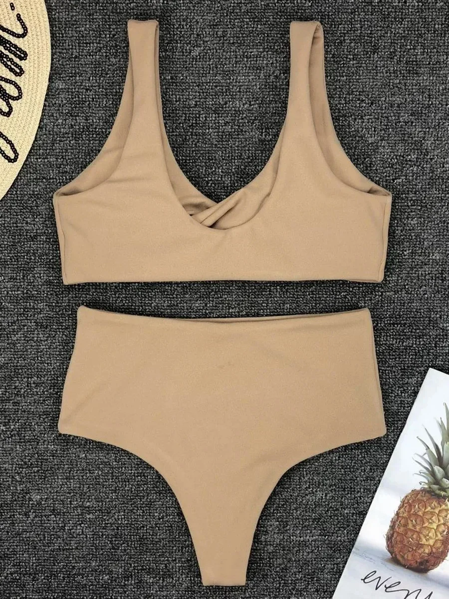 Женский купальник с завышенной талией спереди, женский купальник с вырезами, комплект бикини из двух предметов, сексуальный купальный костюм для купания, купальный костюм