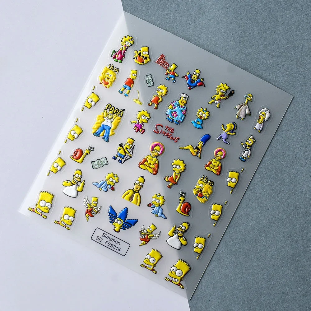 The Simpsons 5D Cartoon Nail Sticker Nails Parts Funny Anime Stickers Disney Self-Adhesive Manicure Supplies DIY Nail Decoration