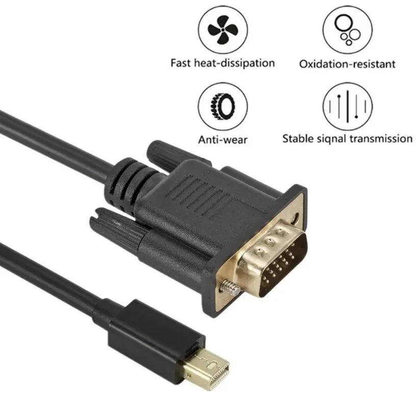 MnnWuu 1080P Mini Thunderbolt Mini DisplayPort Display Port Mini DP To VGA Cable Adapter1.8M for HDTV Monitor MacBook Air Pro