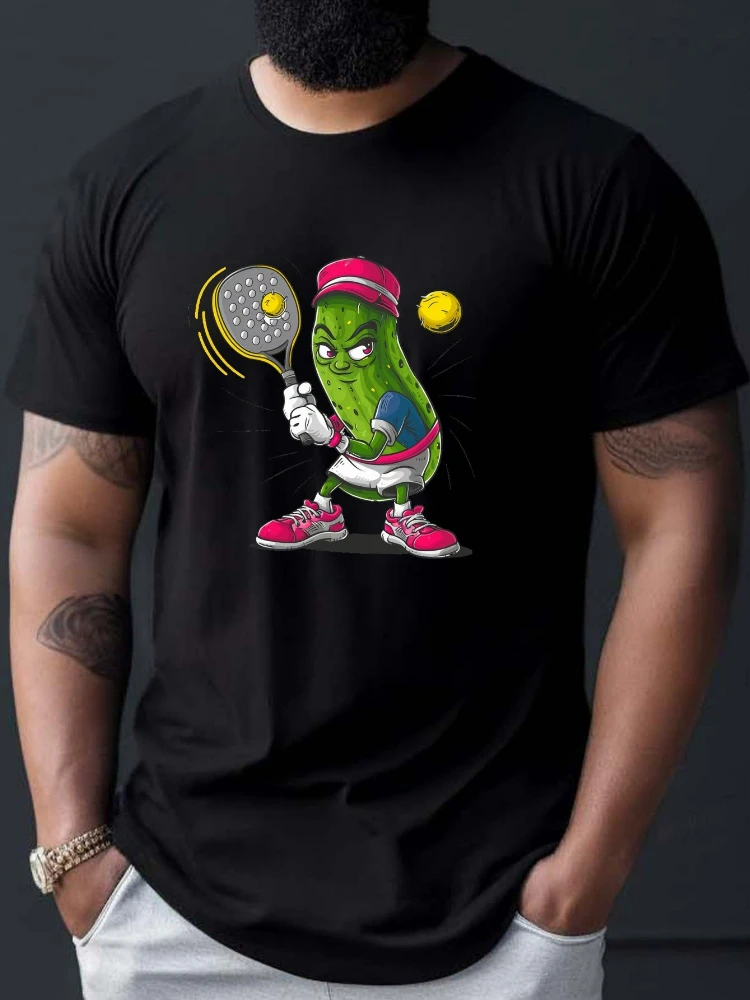 

Pickle Tennis Player Graphic design-100% cotton summer O-neck short sleeve casual printed men's T-shirt.