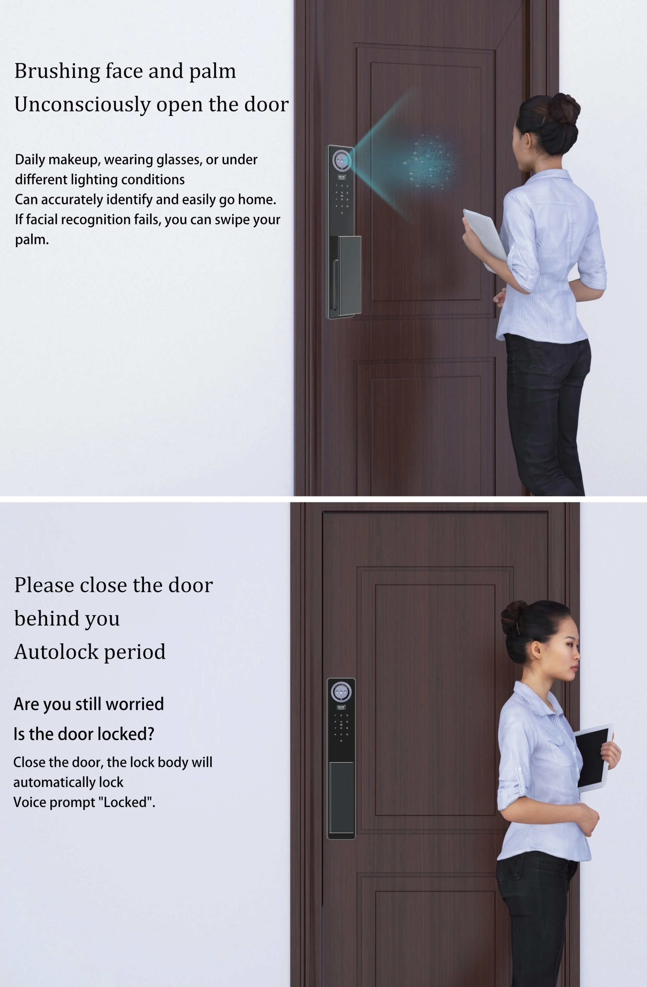 001 TYSH Ai Smart Door Lock Tuya Wifi 3d Facial Recognition Palm Recognition Fingerprint Digital Lock With Video Intercom