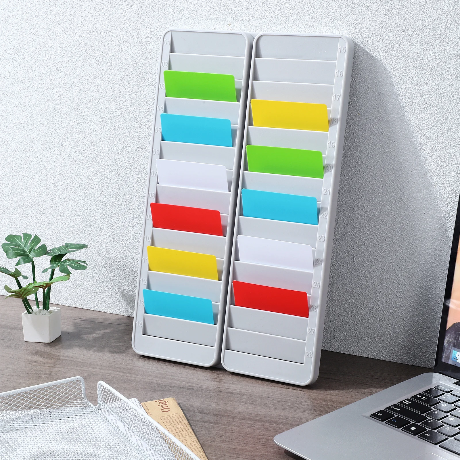 

Multi-Slots Cards Storage Shelf Plastic Work Attendance Organizer Time Cards Holder Warehouse Label Container