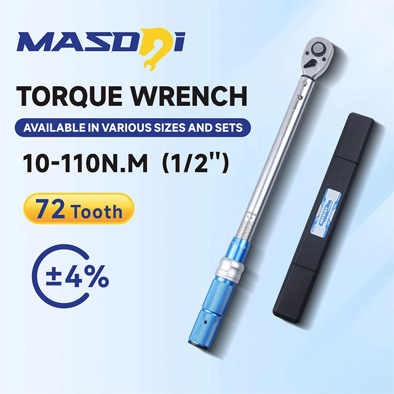 

1/2" 10-110 N.m Adjustable Torque Wrench 72 Tooth ±3% High Accuracy, Professional Tools for Bicycle, Moto, Car