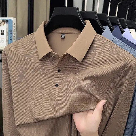 Herr långärmad T-shirt med nylon ammoniak sömlös T-shirt med casual kavaj, enfärgad, skrynkelfri och skrynkelfri 10 best sales t-shirt i nylon och spandex - №9