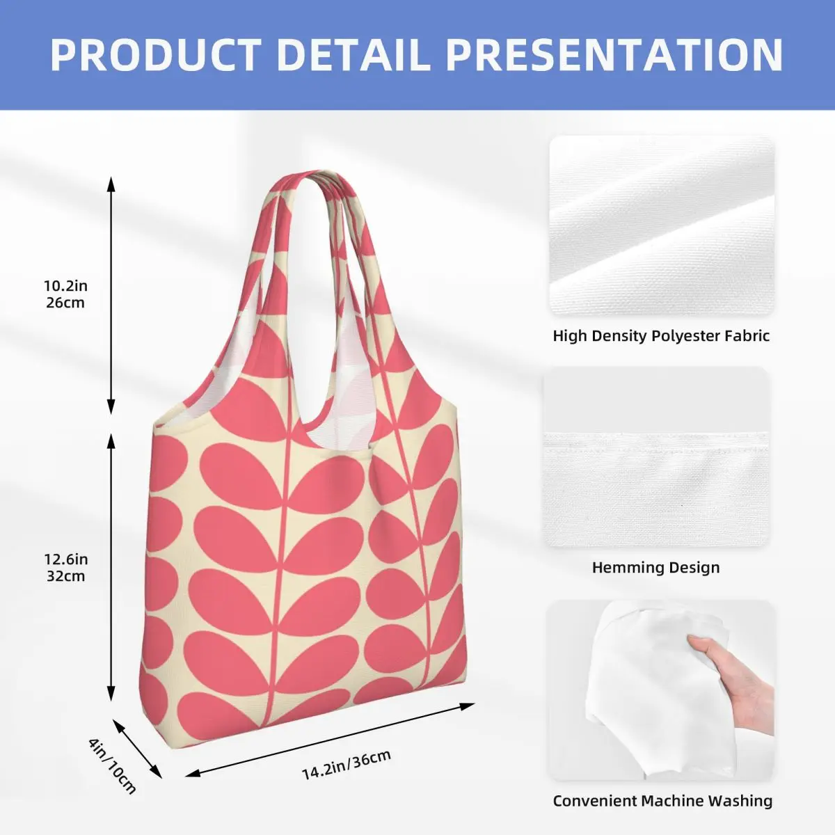 Custom Kawaii Printing Print Neon Pink Orla Kiely Tote Shopping Bag Washable Canvas Shopper Shoulder Bags Handbags Gifts