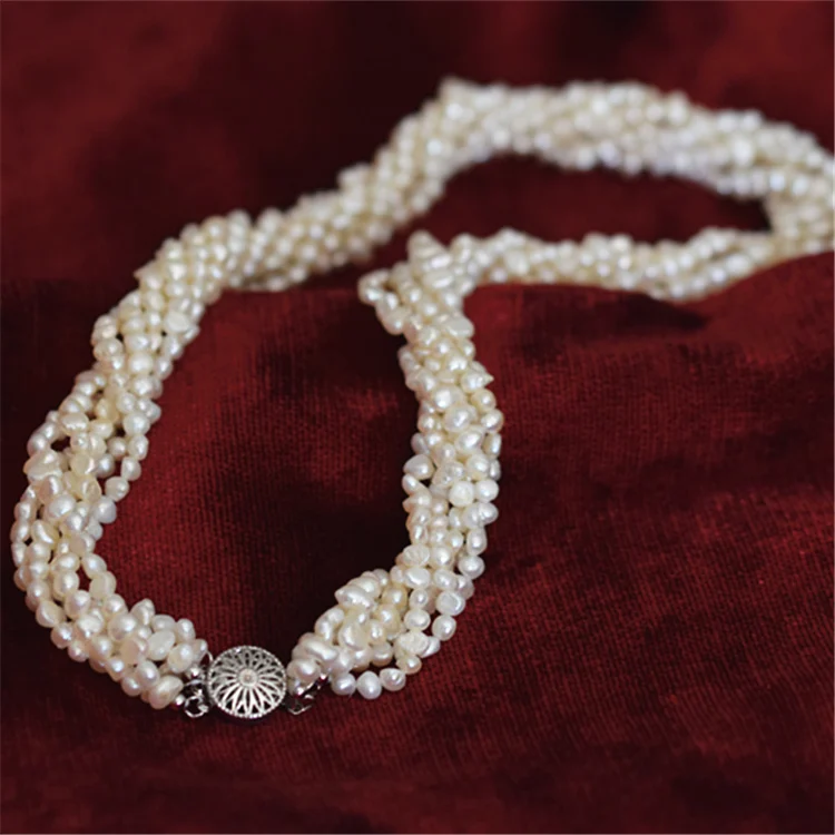 

6rows freshwater pearl white baroque 4-5mm necklace 18inch wholesale beads nature