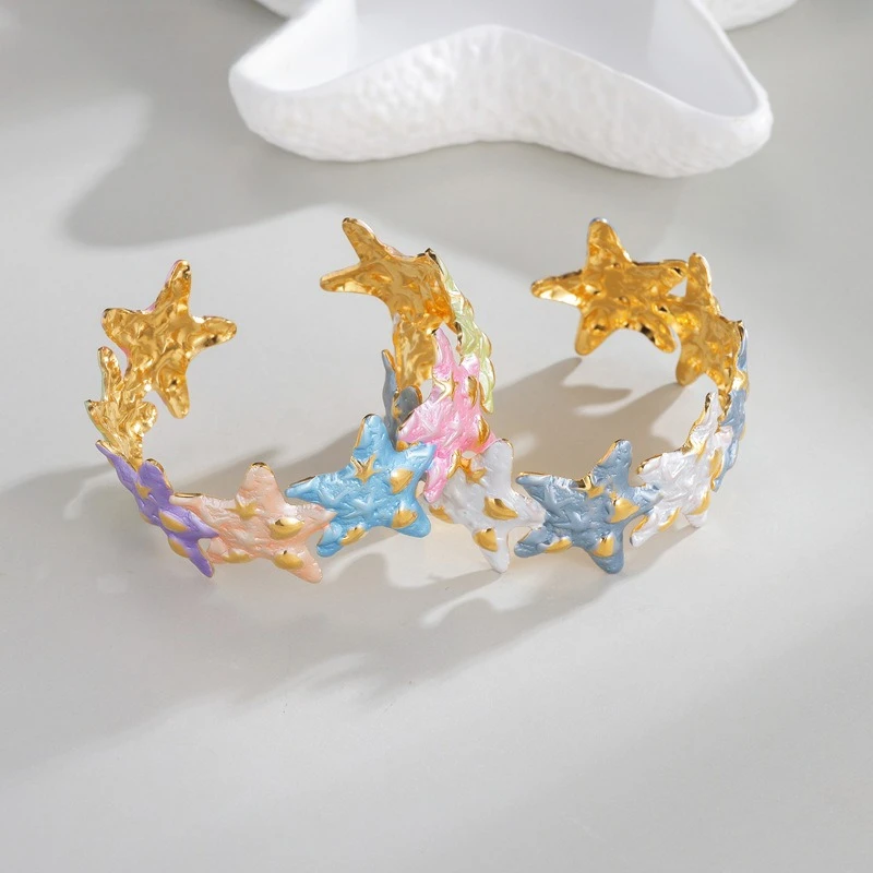 

New Stainless Steel Starfish Bracelet with Colorful Oil Drop Star Opening Bracelet, Suitable for Women's Jewelry Birthday Gifts